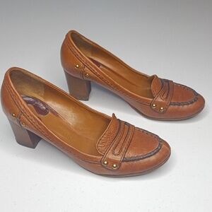 Chloe Chic Brown Leather Women's Pump Loafers Size 37.5